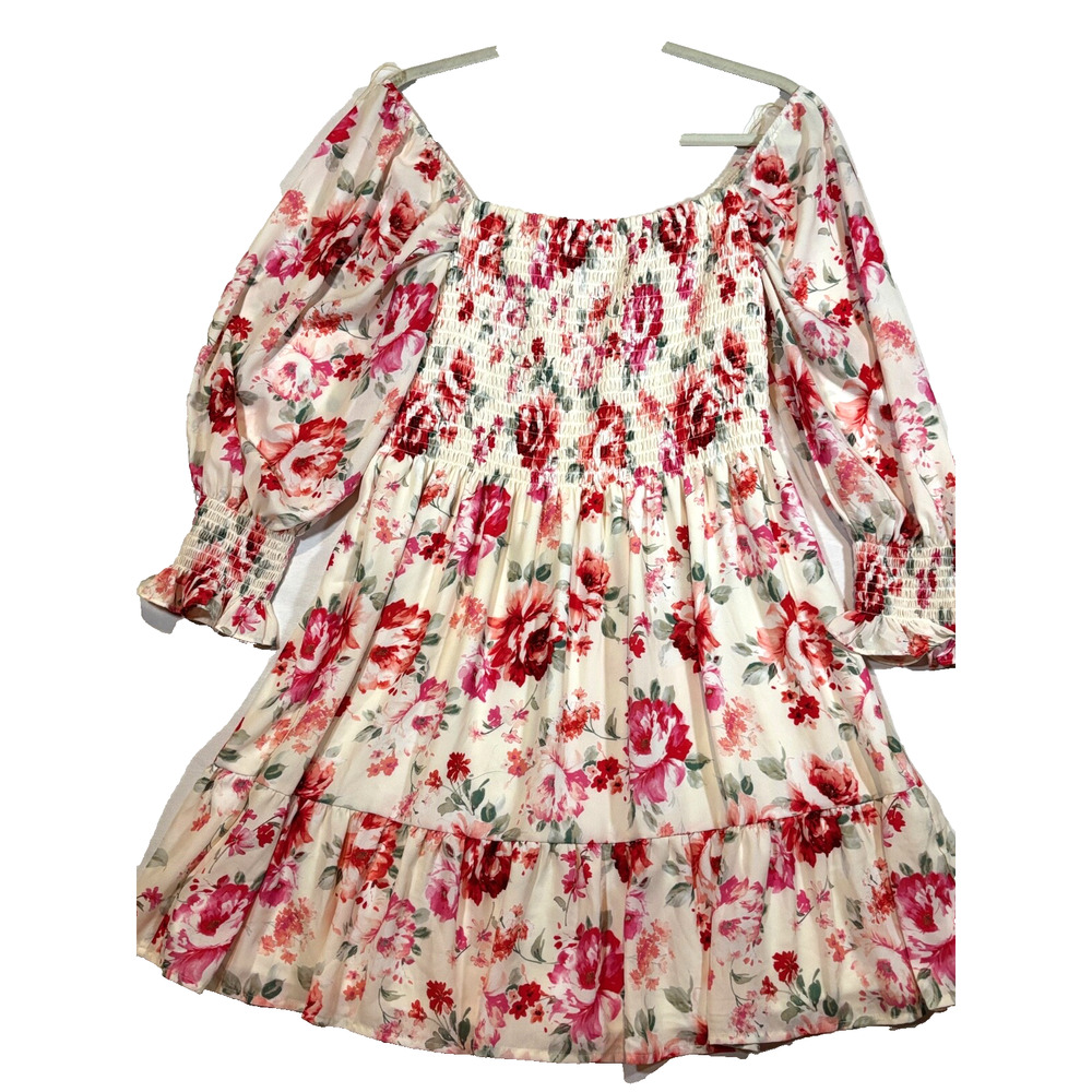 Peach Love womens dress Boho cowgirl romantic Floral Ruffle Sz L Bell Sleeve